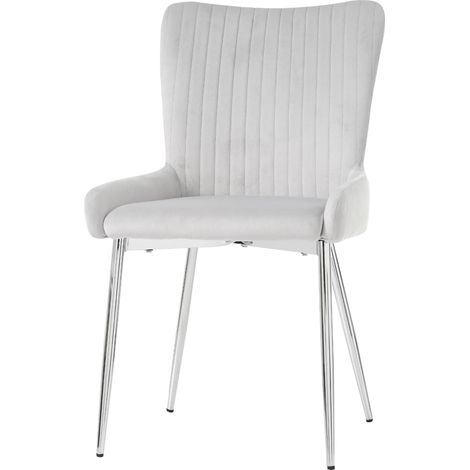 ELVMI Lot de 6 Chaises de Salle à Manger en Velours, Dossier Lombaire, Pieds Métalliques Argentés, Gris (1/5)