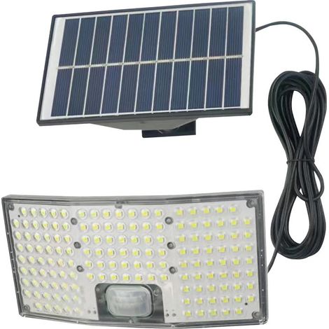 Faretto Solare LED Esterno 146 LED con Sensore Crepuscolare e Movimento, Luce Fredda 6500K, IP65, 460 Lumen, con Telecomando, con Pannello Separato, Cavo 5m