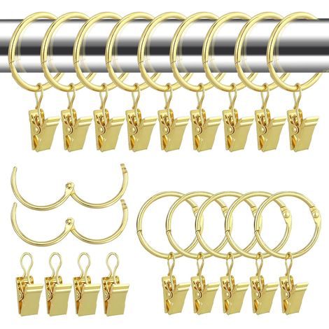 30 Stück Metall-Vorhangringe mit Clip, rostfreie Edelstahl-Vorhangringe, Metall-Vorhanghaken, Gardinenstangenring für Dusch- und Fenstervorhänge (Gold) (1/5)