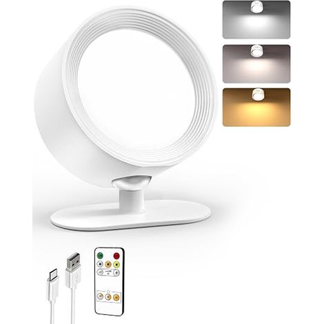 Applique murale LED sans fil rechargeable Lampe de chevet tactile 3 températures de couleur télécommande contrôle tactile 360° pivotante réglable salon chambre Blanc (1/5)