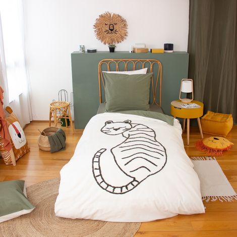 Parure de lit imprimée - COTE DECO - Tigre tufté - 140x200 cm - Housse de couette + Taie d'oreiller (1/2)