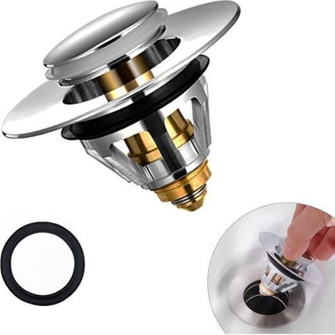Universeller Pop-Up-Waschtischablauf mit Anti-Verstopfungsfilter für 38–43 mm Spülbecken, verchromtes Messing (1/5)