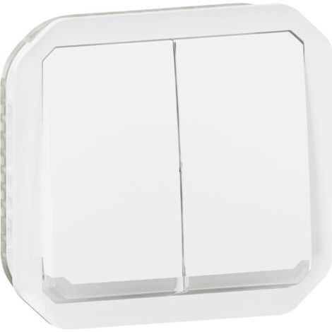 Commande double interrupteur ou poussoir lumineux Plexo composable blanc (069626L)