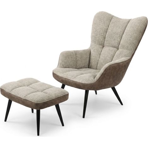 Set Poltrona Sedia Relax Imbottita Pouf Poggiapiedi Salotto 77x66.5x100 Cm Fango e Tortora