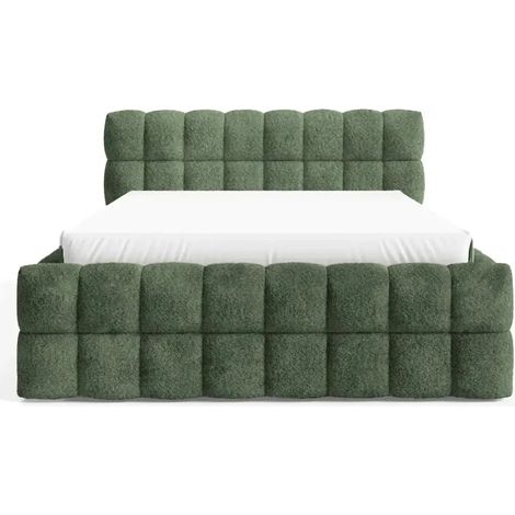 VOLTAIRE - Lit coffre tissu bouclette Vert 140x200cm