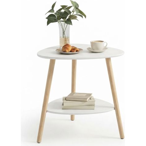ELVMI Tavolino con 2 Ripiani, Bianco, in MDF e Legno Massello, per Soggiorno o Camera, 50x40x55 cm (1/5)