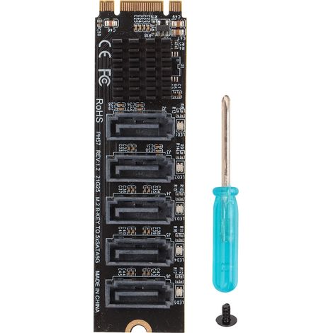 Carte d'extension disque dur M.2 vers SATA 3.0 5 ports PH57, adaptateur PCI-E vers SATA, fonction PM, pour stockage supplémentaire. (1/5)