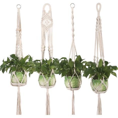 MINKUROW Appendiabiti Per Piante In Macramè Cesto Sospeso Corda Di Cotone Porta Piante Sospesa Fioriera Vaso Da Fiori Cesto Corda Sospesa Con Perline Boho Interni Soffitti Esterni Balconi Decorazioni (1/4)
