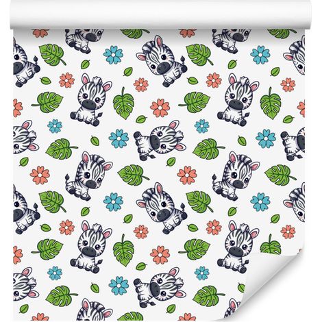 Carta da parati zebrata bianca, grigio chiaro, grigia e verde lime 50x1000 cm (1/5)