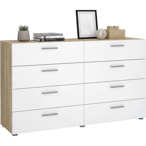 Dmora - Credenza Solene, Buffet da soggiorno, Madia da salotto, Dispensa da cucina, 140x40 h82 cm, Quercia e Bianco lucido