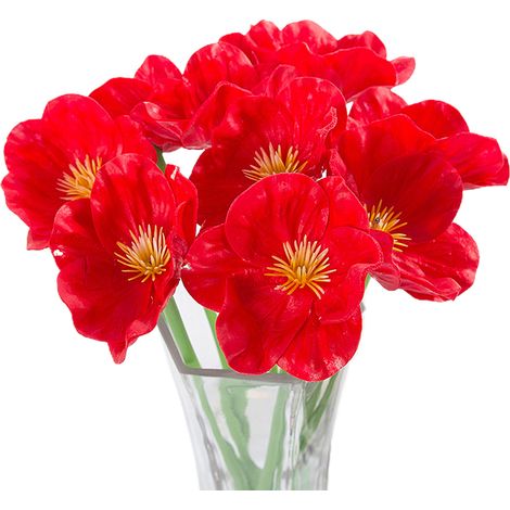 Lot de 10 fleurs artificielles rouges de 7 cm de diamètre, idéales pour la décoration de mariage et d'anniversaire. (1/2)