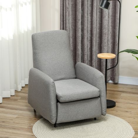 Gris - Fauteuil relax inclinable manuel avec repose-pieds, tissu lin et housse de rechange pour chambre, salon et espace détente (1/4)