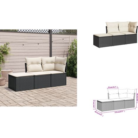 Salon de jardin 3 pcs avec coussins noir résine tressée - Salon De Jardin - Mobilier Extérieur - Set Salon - Résine Tressée - Poufs (1/3)
