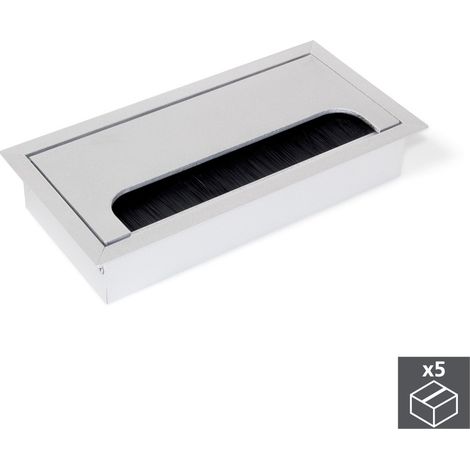 Emuca Lot de 5 Passe-câbles pour tables Quadrum, rectangulaires, 159x80mm, à encastrer, Aluminium, Anodisé mat