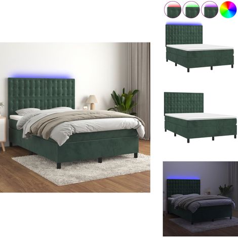 Sommier à lattes de lit matelas et LED Vert foncé 140x190 cm - Lit Plateforme - Lit Design - Lit Velours - Lit Avec Éclairage Led - Sommier Tapissier (1/5)