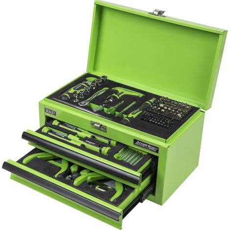 Sealey S01346 Siegen Mini Toolbox 2 Drawer with 111pc Tool Kit - Green (1/5)