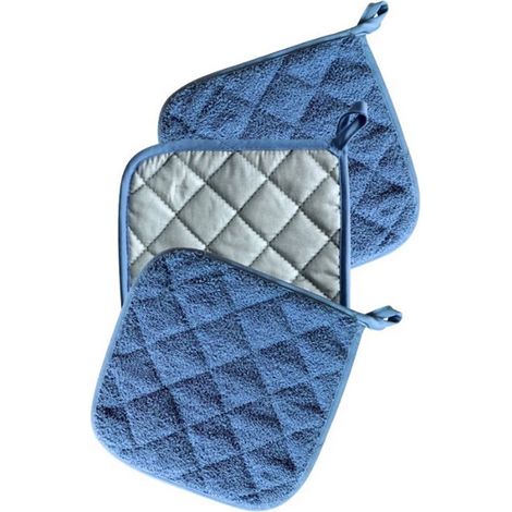 longziming - Set de 3 Pannenlappen en Katoen - Tissu Éponge Résistant à la Chaleur, Design Moderne, Blauw (1/5)