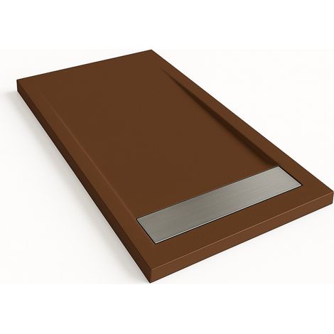 Duschwanne Bidai mit Rahmen Farbe Schokoladenbraun RAL 8017 90x100cm Abdeckung Edelstahl