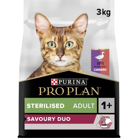 PURINA PRO PLAN Sterilised Savoury Duo Crocchette Gatto Anatra e Fegato, Sacco da 3kg (1/4)