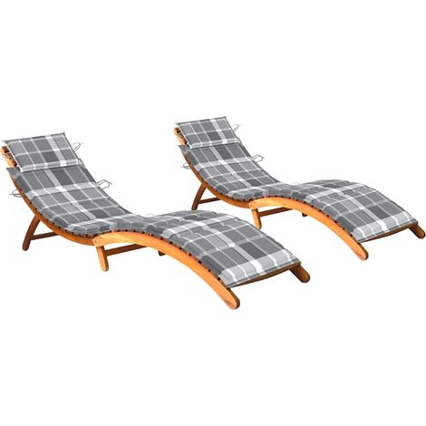 Sonnenliegen 2 Stk. mit Auflagen Massivholz Akazie