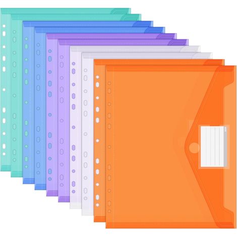 10 Chemises A4, 11 trous, poche étiquette, fermeture velcro, multicolore, bureau école (1/5)