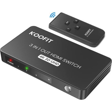 Switch HDMI 4K 60Hz, Multiprise Multi HDMI Commutateur Switch 3 Entrées 1 Sortie, Commutateur avec Télécommande Supporte 4K 3D UHD, Multi Splitter pour PS5, PS4, Lecteur Blu-Ray, DVD, Xbox, PC (1/5)