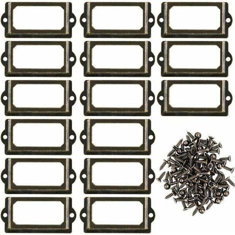 Juego de 30 portatarjetas metálicos para muebles, cajones, armarios, tarjetas, placas de identificación, marcos con tornillos para oficina, librería, estante, bronce, M 70 x 33 mm - Crezuo