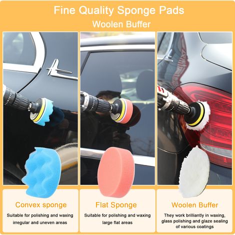 Kit de 38 almohadillas para pulir coches, que incluye cera y esponjas de pulido, compatible con pulidoras, lijadoras y herramientas de pulido. (1/2)