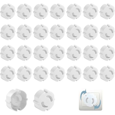 30 Pièces Sécurité Prise Électrique Blanche, Protection Prise Enfant pour Prises Françaises Schuko Type F, Cache Prise Anti-Choc sans Perçage pour Maison et Appartement (1/5)