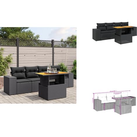 Salon de jardin 5 pcs avec coussins noir résine tressée - Ensemble Salon De Jardin - Meuble Extérieur - Résine Tressée - Rotin Synthétique - Table Extensible (1/3)