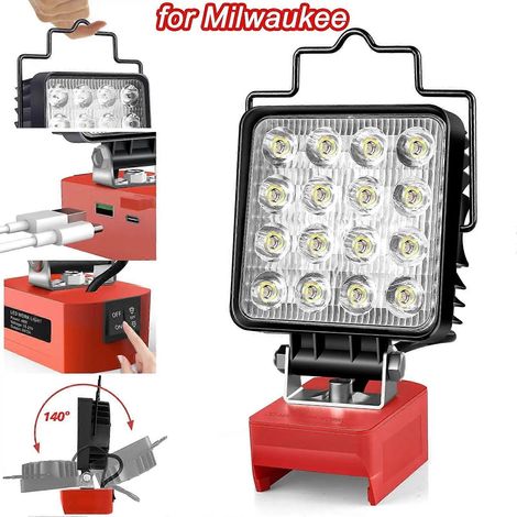 Projecteur de travail LED 24 W/48 W compatible avec le projecteur sans fil étanche Milwaukee M18, doté de ports de chargement USB et Type-C. Idéal pour l'atelier et le camping. (1/4)