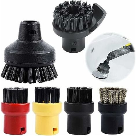 Set mit 6 Rundbürsten für Kärcher SC1, SC2, SC3, SC4, SC5, SC7 und CTK10 Dampfreiniger. Dampfreinigungsbürste mit 2 großen und 4 kleinen Rundbürstendüsen. (1/5)