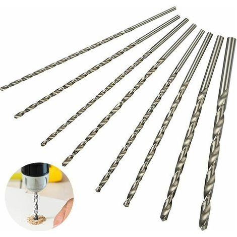 Superma Extra Long 200mm 8-Piece Drill Bit Set, High-Speed Steel Drill Bits, Straight Shank with Diameters of 4mm, 4.2mm, 4.5mm, 5mm, 5.2mm, 6mm, 8mm, 10mm (1/5)