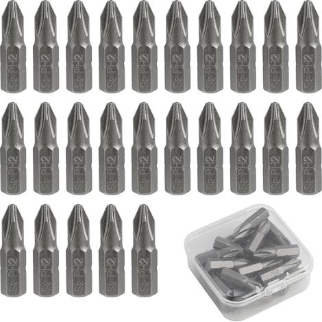 Coffret Embouts PH2 25mm Embouts Vissage Acier Chrome Vanadium bit ph2 Compatible avec Visseuses et Perceuses pour Bricolage Réparations et Travaux Domestiques (1/4)