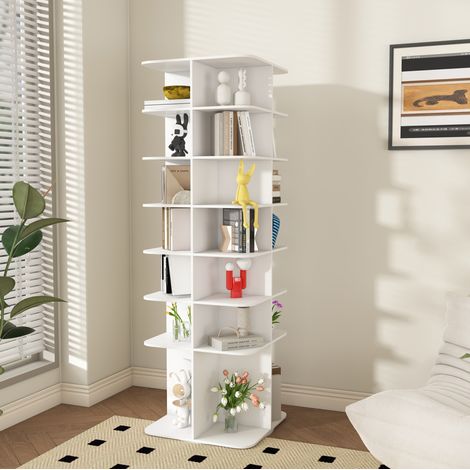 Meuble à chaussures 60x60x184 cm blanc, rotatif 360°, 7 niveaux, PVC MEUBLIV (1/5)