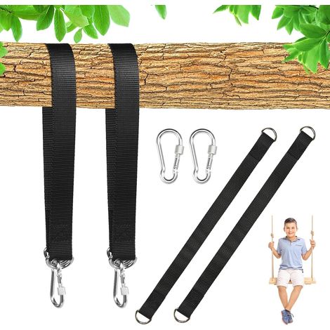 Lot de 4 fixations pour hamac de 50 cm x 25 mm avec 4 mousquetons et anneaux en D, fixation pour balançoire, fauteuil suspendu, fixation pour jardin, balançoire, extérieur (1/5)
