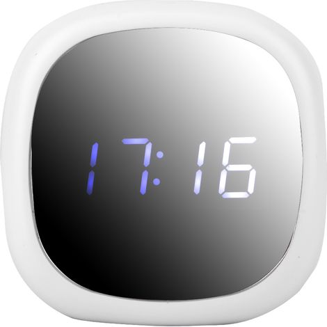 Multifunktionaler LED-Wecker mit integriertem Schminkspiegel und digitaler, geräuschloser Uhrfunktion für den Schreibtisch, geeignet für das Schlafzimmer, Weiß (1/5)