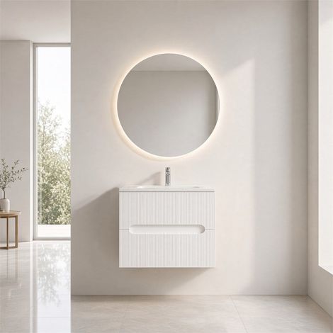 Mueble De Baño Suspendido 60Cm Blanco Con Frontal Acanalado Y Lavabo Magnolia (1/5)