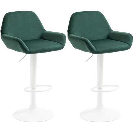 Ensemble de 2 tabourets de bar Braga en velours vert foncé, métal blanc opaque (1/5)
