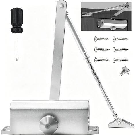 Ferme-Porte Hydraulique Réglable Positionnement à 90° Fermeture Porte Automatique pour Commercial et Résidentiel Porte de 60-85 kg Ancho 1200 mm (Grand, Argent) (1/5)