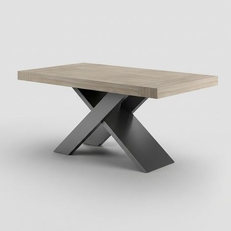 Table à manger extensible 10 personnes base noire 140/220x90 Roma - bois neutre