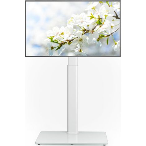 Support TV au Sol pour téléviseurs 32-65 Pouces jusqu'à 35 kg avec Inclinaison, Support TV sur Pied avec pivotement à 70 degrés, Max VESA 400x400mm Blanc