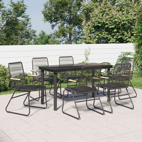 Ensemble à manger de jardin 7 pcs-Salon de jardin Noir Rotin PVC 772218 (1/5)