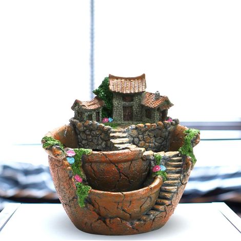 Jardinière en résine avec maisonnette mignonne, cache-pot suspendu pour cactus et succulentes, déco jardin et bureau (1/4)