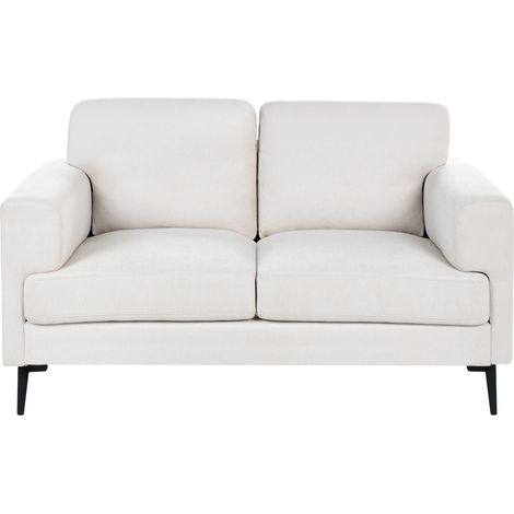 Sofá 2 plazas minimalista de estilo moderno de mediados de siglo de tela patas metálicas reposabrazos rectos beige claro Lousto (1/5)