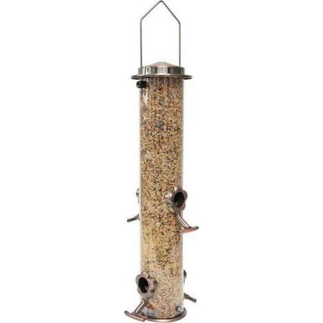 1 mangeoire à oiseaux en métal avec 4 ports d'alimentation, mangeoire à oiseaux en tube avec crochet en acier, mangeoire à oiseaux sauvages en plastique dur pour suspendre à l'extérieu (1/5)
