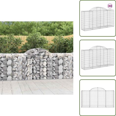 Paniers à gabions arqués 8 pcs 200x50x100/120 cm fer galvanisé - Panier Gabion - Gabion - Clôture Gabion - Décoration Jardin - Mur Gabion (1/5)