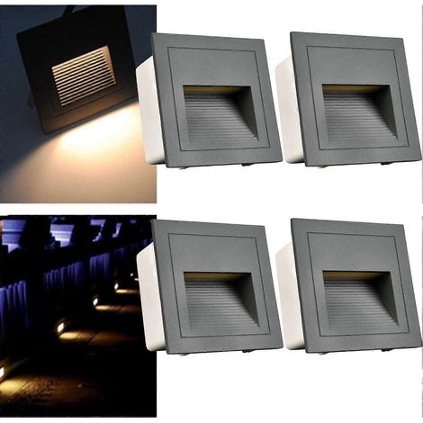 Lot de 4 spots encastrés LED 3W, boîtier en aluminium 230V blanc chaud IP65 étanche, gris [Classe énergétique E] (1/5)