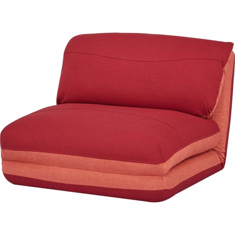 Poltrona letto pouf relax morbido imbottito HHG-515 trasformabile tessuto rosso arancione