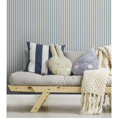 Papier peint intissé Little Stripe 1005 x 52cm Bleu, blanc cassé (1/5)